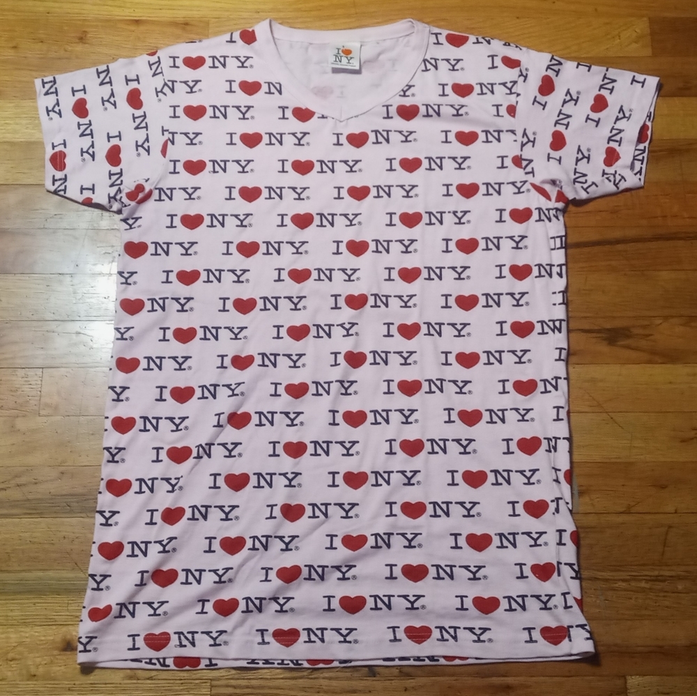 rare I Love New York Heart pink V-Neck t shirt